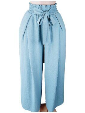 Lepunuo Women's Sea Blue Tie-Knot High-Waist Wide-Leg Palazzo Pants Size XS